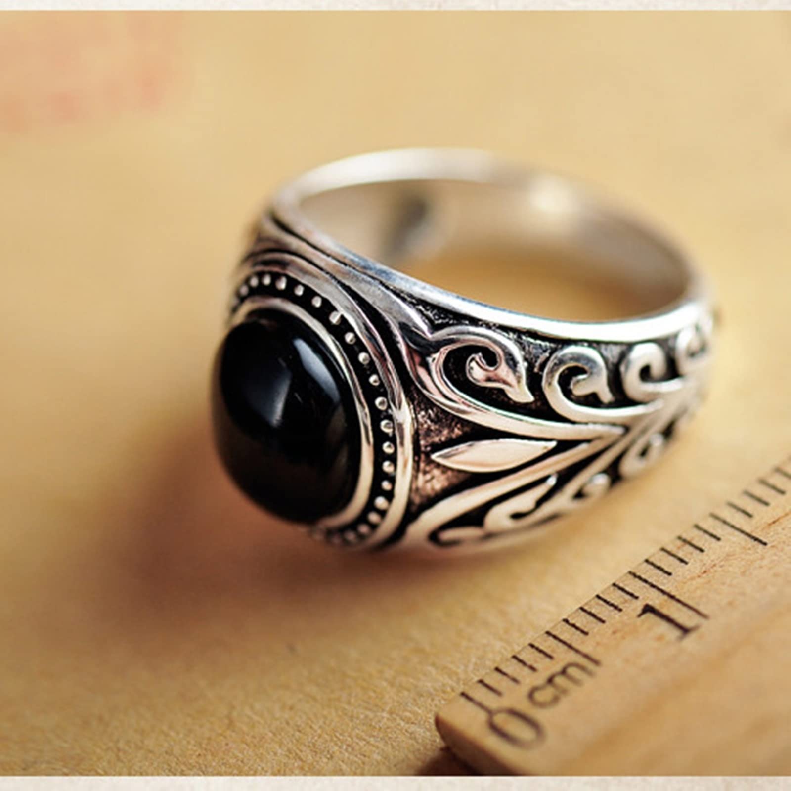 Anillo de ágata ovalada de plata de ley 925 con filigrana vintage simple anillos de plata de ley para niño, padre, marido, tamaño de 1/2 a 1/2