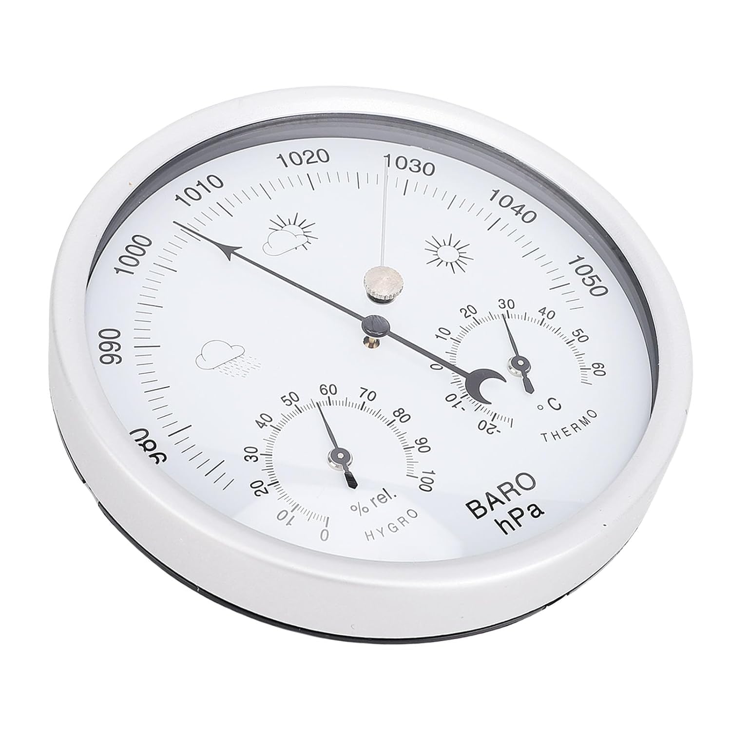 Analog Round Weather Station Barometer Made of Aluminum Alloy, 3-in-1 Indoor Outdoor Wall Mounted Weather Instrument for Predicting Weather Changes, Home & Patio Decor