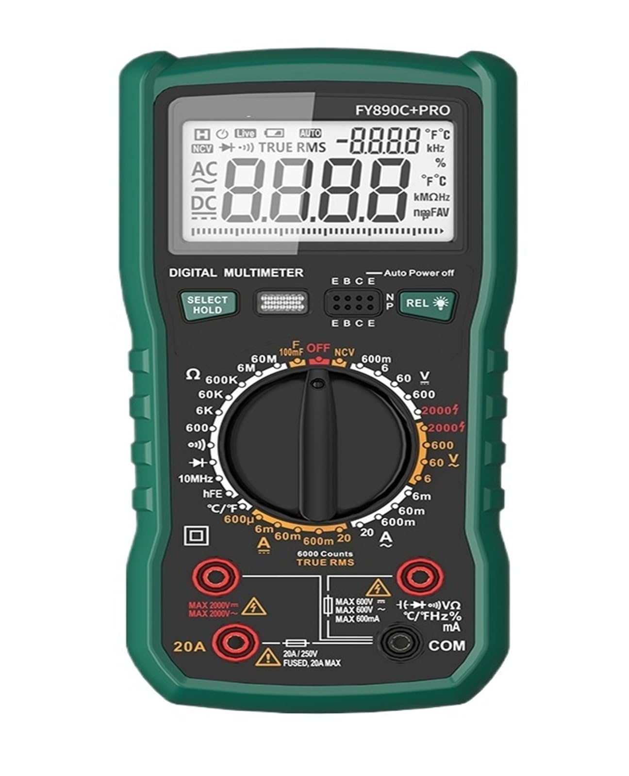 Multímetro digital 6000 cuentas AC/DC 2000V/20A Probador de temperatura real for electricista minería fotovoltaica