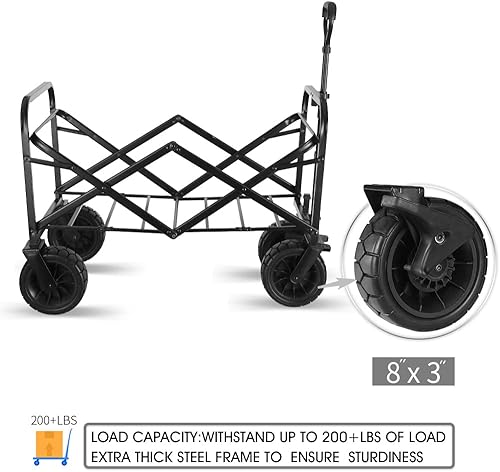 Miniatura 5 de WHITSUNDAY - Carro plegable para jardín al aire libre, parque utilitario, para picnic, con rodamiento y freno, ruedas todo terreno de 8 pulgadas,