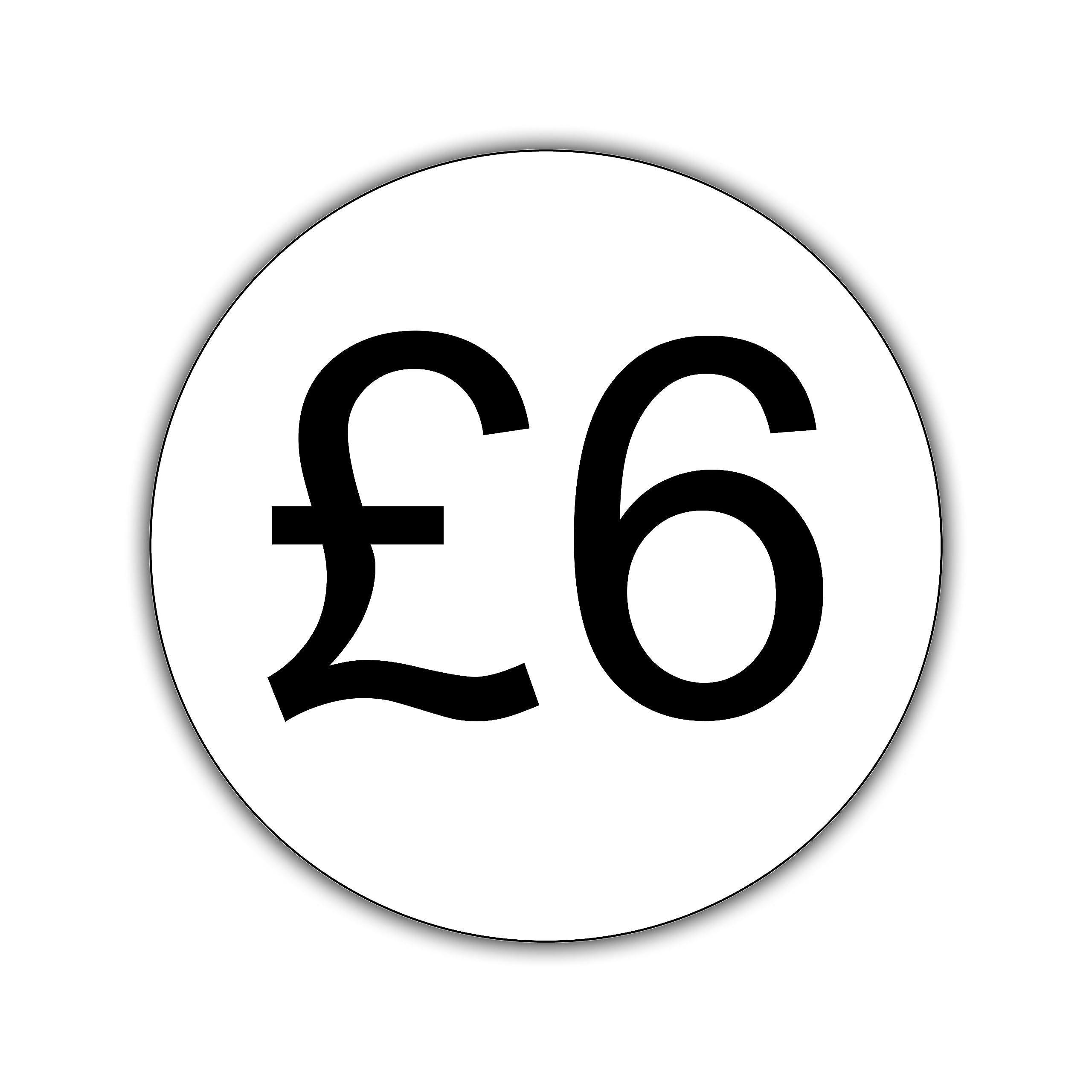 500 x Retail Price Labels/Stickers 50p - ยฃ10 Self Adhesive Labels, Permanent Adhesive - White Label, Black Text. (ยฃ6)