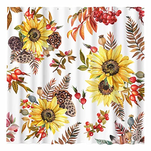 Funnytree Autumn Sunflower Shower Curtain Set with Hooks Rustic Fall Thanksgiving Botanical Floral Farmhouse Home Bathtubs Bathroom Decor Easy Care Washable Durable Polyester Fabric 72"x72" Funnytree Autumn Sunflower Shower Curtain Set with Hooks Rustic Fall Thanksgiving Botanical Floral Farmhouse Home Bathtubs Bathroom Decor Easy Care Washable Durable Polyester Fabric 72"x72"