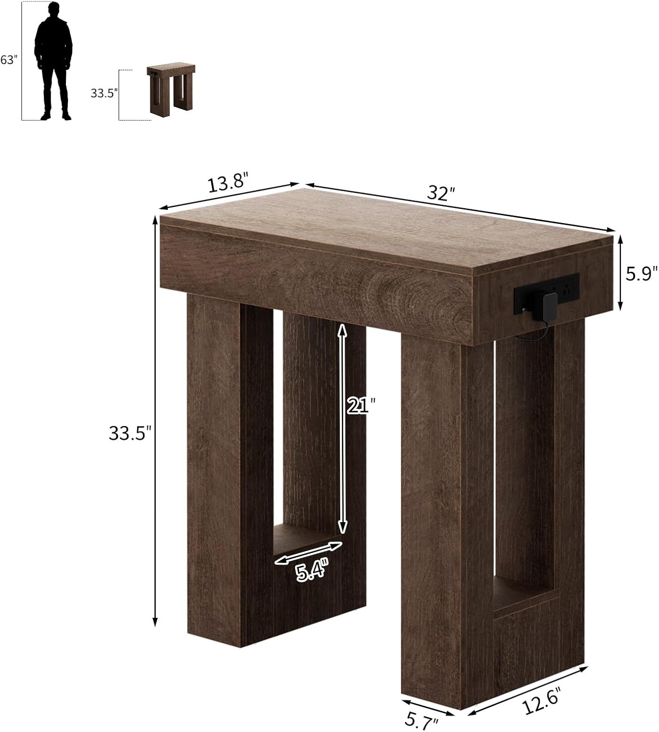 Unikito 32" Entryway Table with Socket and Sensor Light, Narrow Console Table with Storage Behind Couch, Farmhouse Entryway Table for Hallway, Behind The Couch, Living Room, Foyer