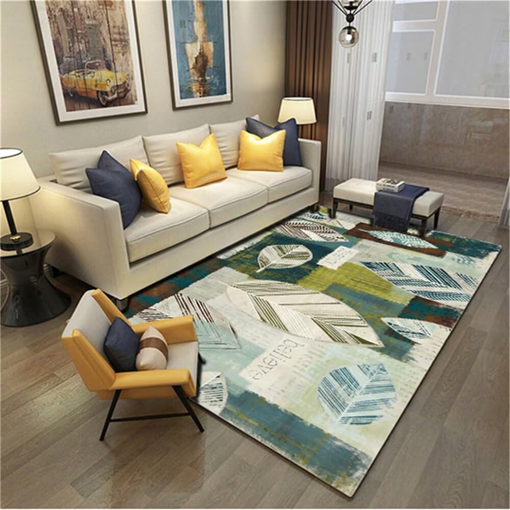 Tapis enfant feuilles vertes lavable grand tapis chambre 160x230