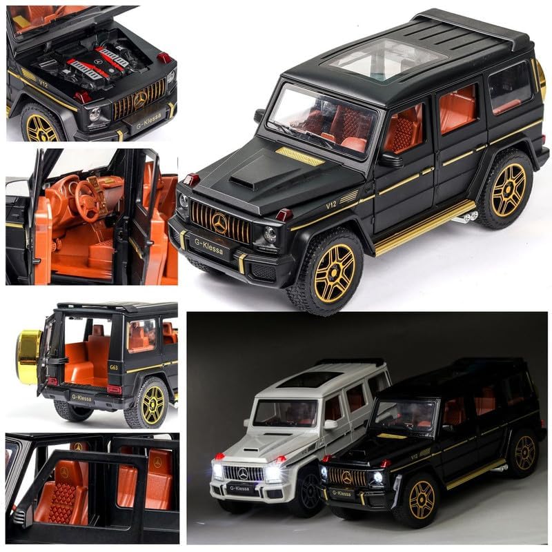 Image of PINQUE Kids New Car 1:24 G Klessa Diecast Alloy Metal Pull Back Car with Openable Doors Music Sound and Light Vehicle Toy Car for Boys (Black)