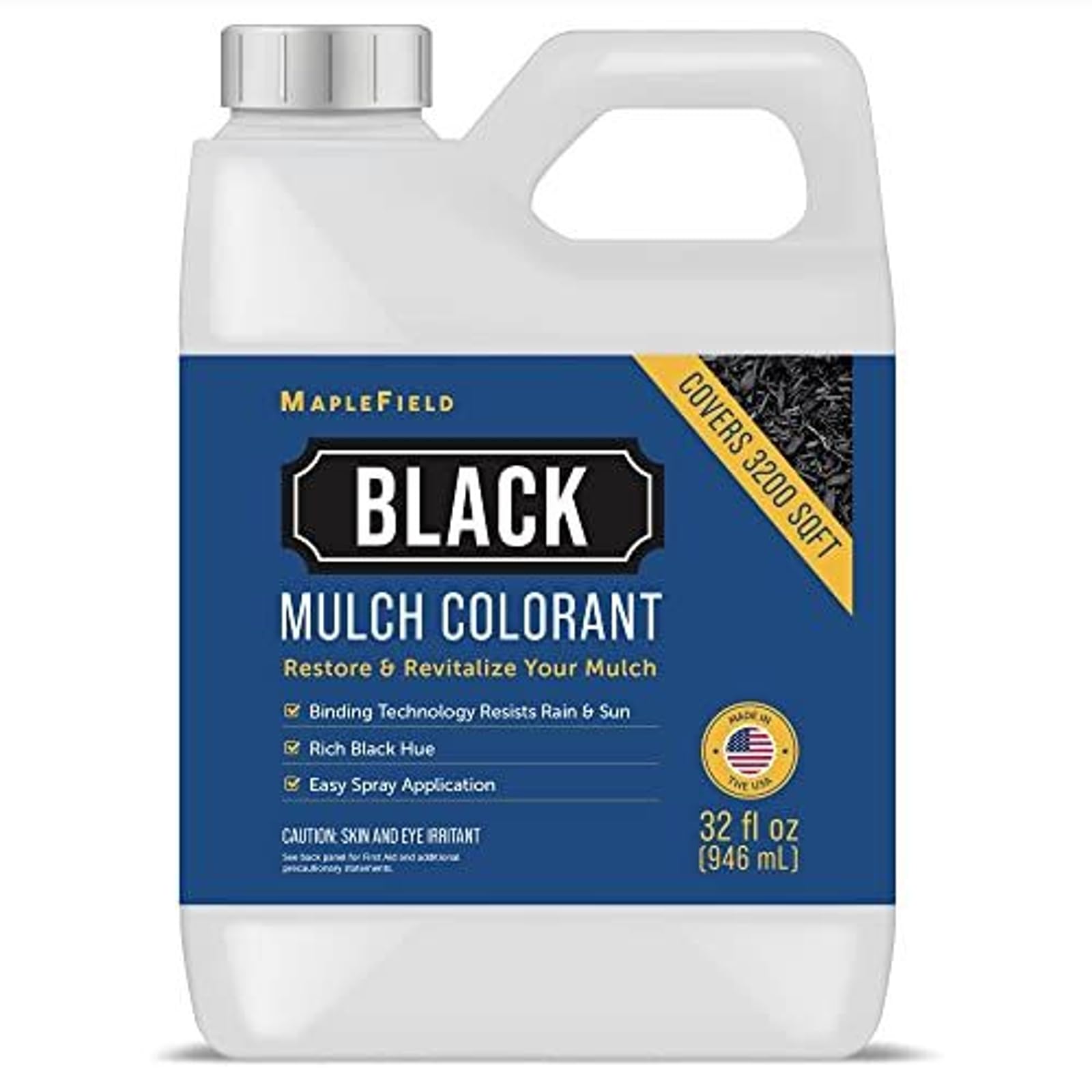 Maplefield Ultra Concentrated Black Mulch Dye - 32 Oz - Rubber Mulch Colorant & Pine Straw Stain - Fade-Resistant Formula for 3200 Sq Ft Coverage