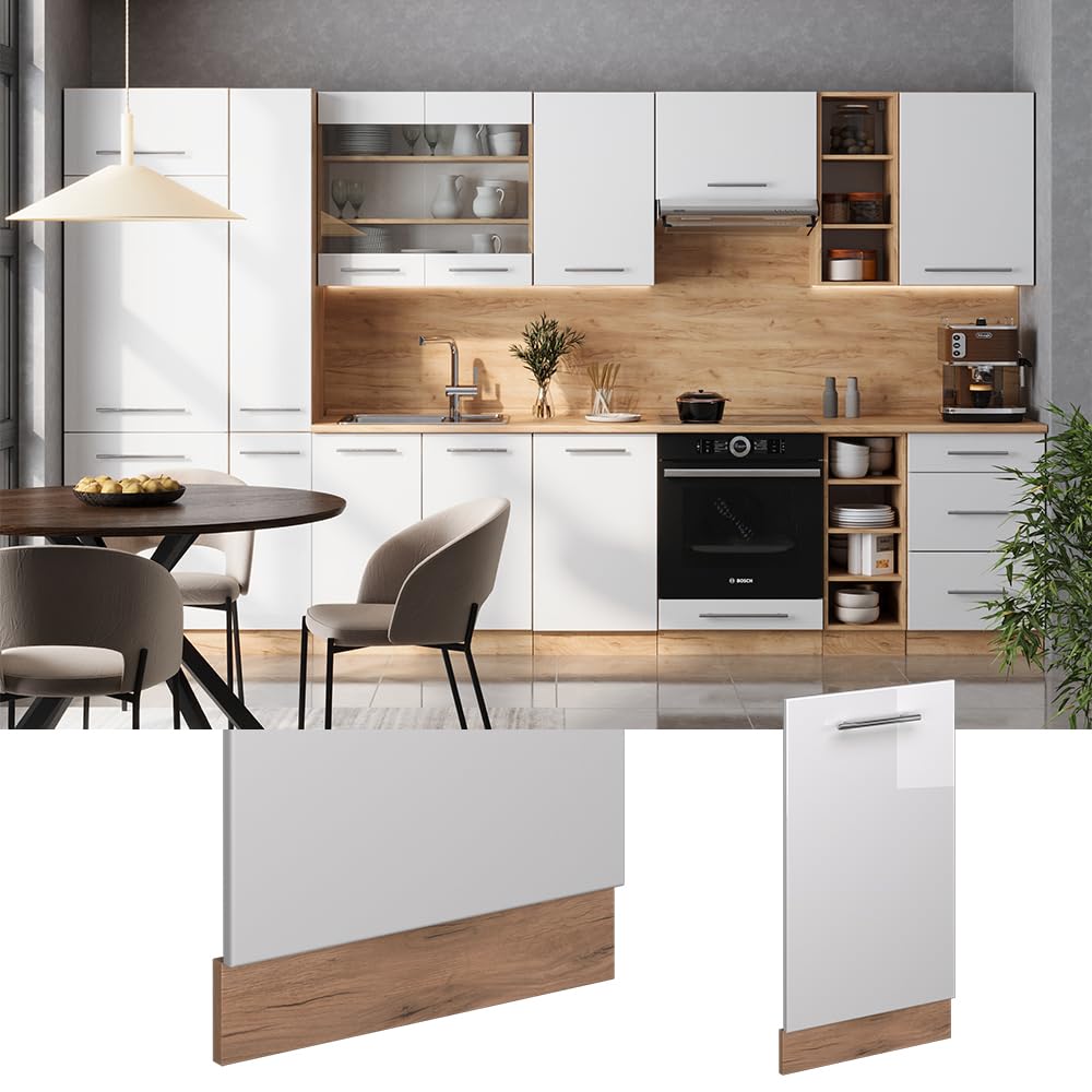 Vicco Panel przedni zmywarki "Fame-Line", Biały wysoki połysk, 45 cm | BP Dąb, à combiner avec d'autres modules de la série Fame-Line