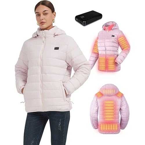 Heated Jackets for Women with 16000mAh Battery Pack Included, Electric Womens Heated Coat Hoodie for Winter