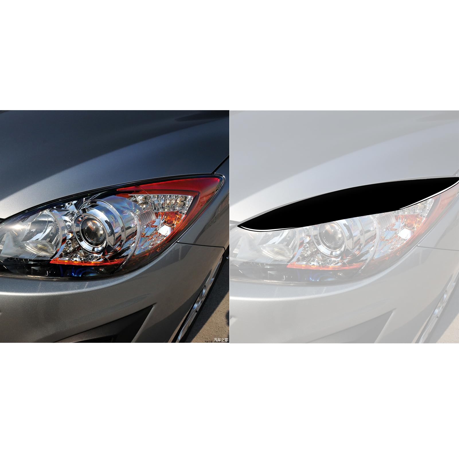 Compatible con Mazda 3 2010-2013, 2 Uds., Ceja para Faro Delantero de Coche, Pegatinas para Embellecedor de Luz de Cabeza de Pestañas, Pieza de Repuesto