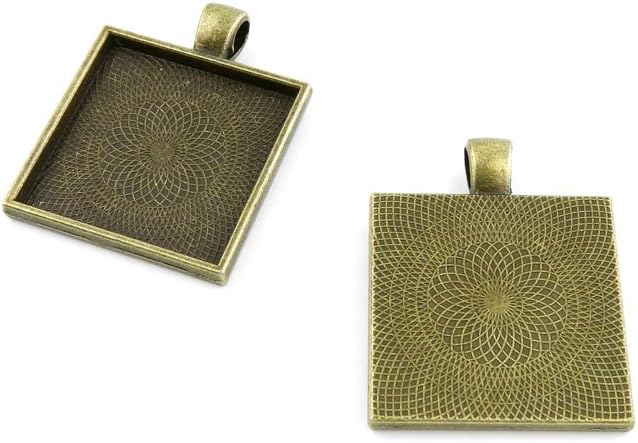90 Pieces Jewelry Making Charms Findings Antique Bronze Brass Fashion Jewellery Wholesale Supplies Pendant Lots Bulk Supply YZ013 Square Cabochon Frame Blanks