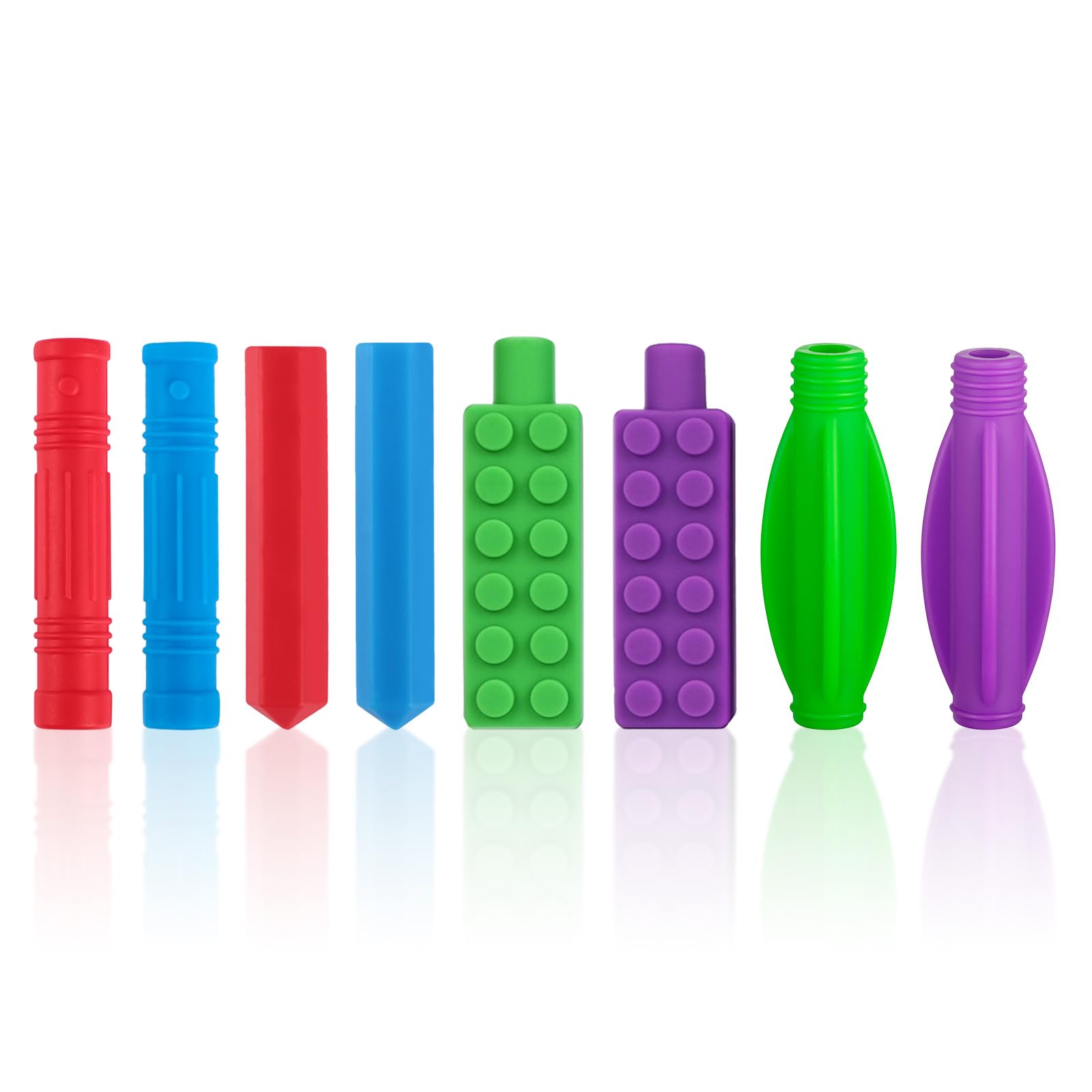 VEGCOO 8 Stück Beißring-Bleistiftaufsatz, Gute Flexibilität Sensorisches Kauspielzeug, Sichere Silikon-Kau-Bleistiftkappe, Bleistift Topper für Kinder mit Sensorischen Kaubedürfnissen