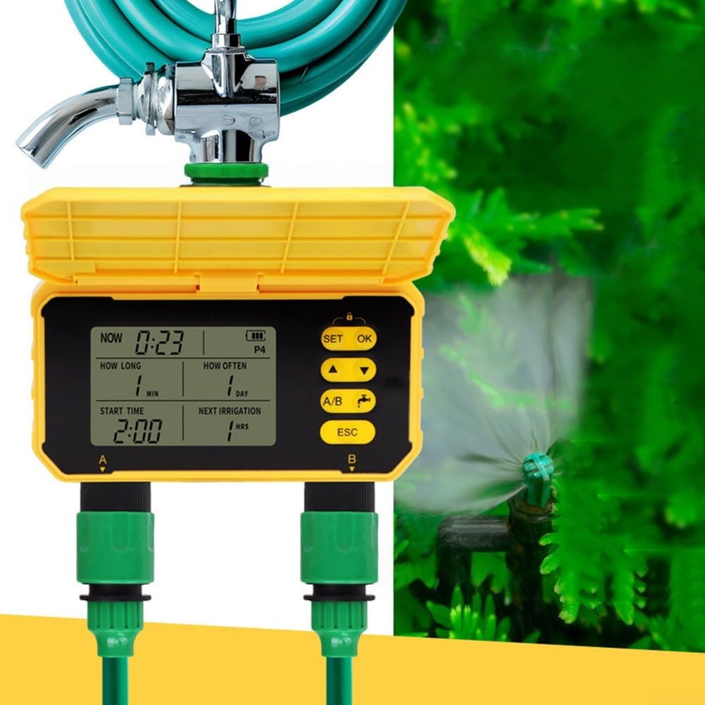 Timer sostenibile per irrigazione da giardino con 12 prese a energia solare, include funzionalità di rilevamento intelligente della pioggia (2 uscite)