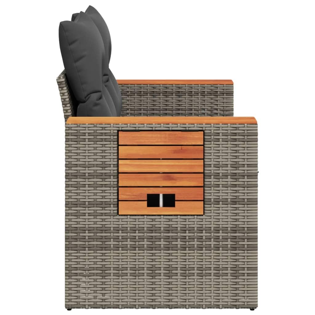 IKAYAA Divanetto da Esterno 2 Posti con Contenitore Divano da Giardino in Polyrattan Salotto da Giardino in Polyrattan Set da arredo per Esterno con Cuscini-Grigio-2 pz