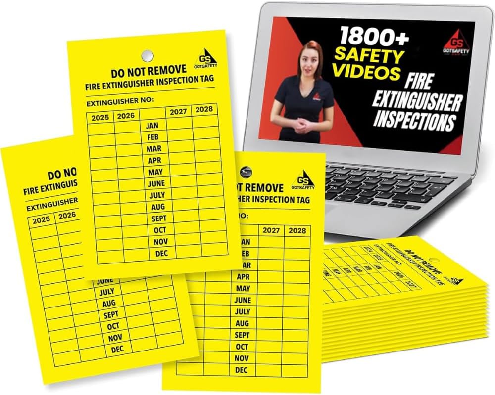 4 Year Fire Extinguisher Inspection Labels - [25 Pack] [2025-2028] Monthly Fire Extinguisher Labels for Indoor or Outdoor Fire Extinguisher, UV/Waterproof, Extremely Durable, Tear Resistant