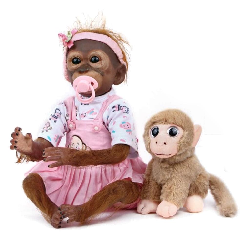 LKBOBIR 21 inch 52 cm Reborn Monkey Dolls Soft Silicone Vinyl - Reborn Baby Dolls Realistic Boys & Girls Toy Gifts Reborn Baby Dolls Girls Monkey Suitable For 3 Years +