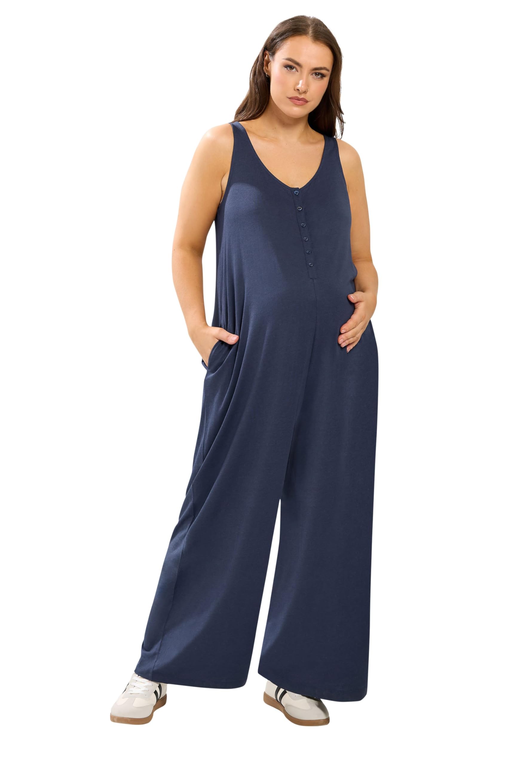 Yours Bump It Up Maternity Curve Blue Modal Nursing Jumpsuit - Women's - Plus Size Curve