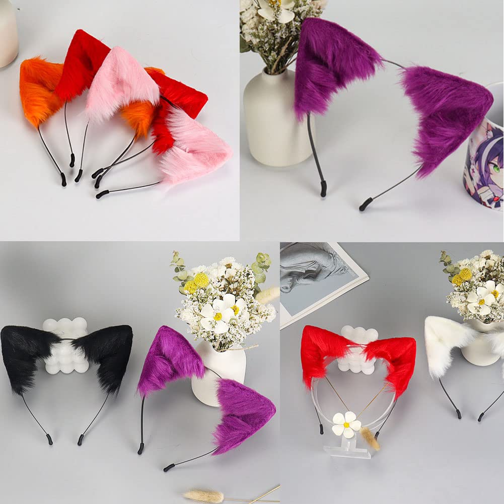 ILUFAM Handmade Fox Cat Ears Headband Animal Ears Hair Hoop for Halloween Costume Cosplay Party Headwear (Purple) - Image 4