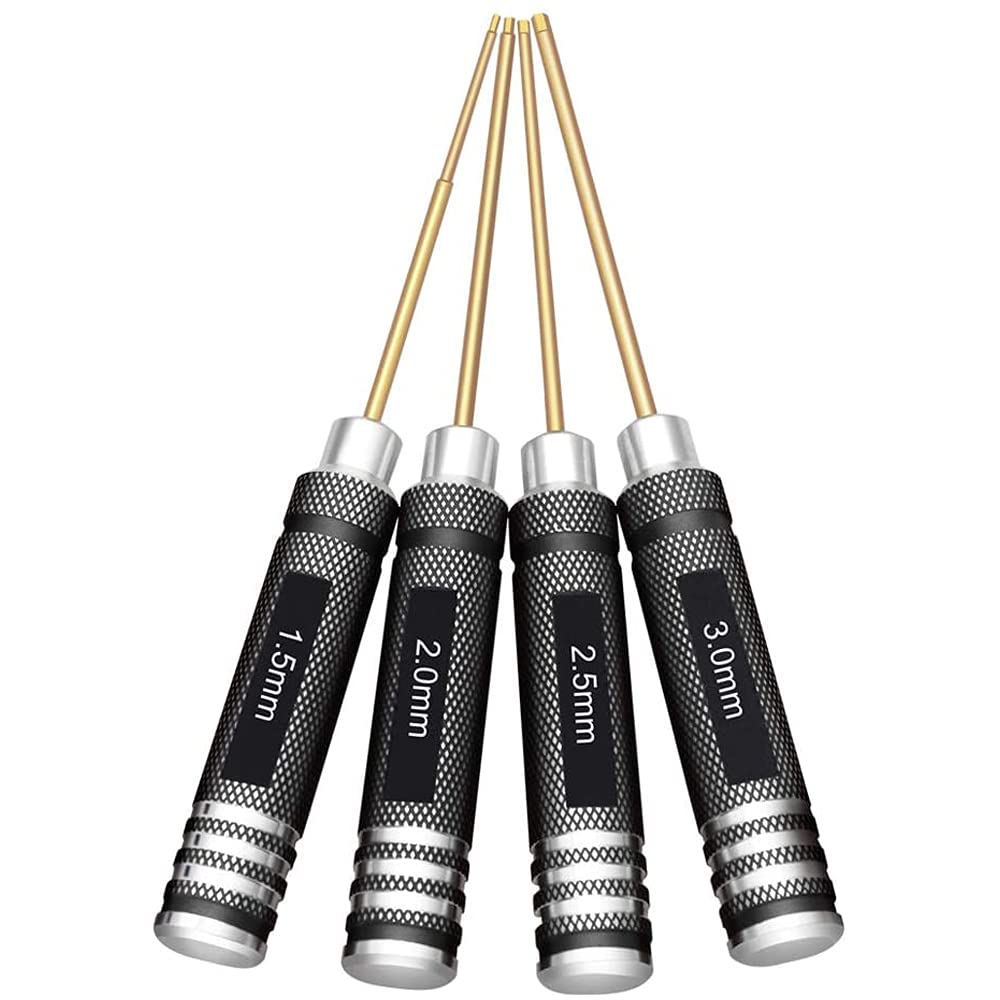 MMOBIEL Set 4 cacciaviti per testa brugola esagonale al titanio per modelli di droni/quadrimotore/elicotteri/automobili da competizione FPV multiasse professionali - 1,5/2,0/2,5/3,0 mm
