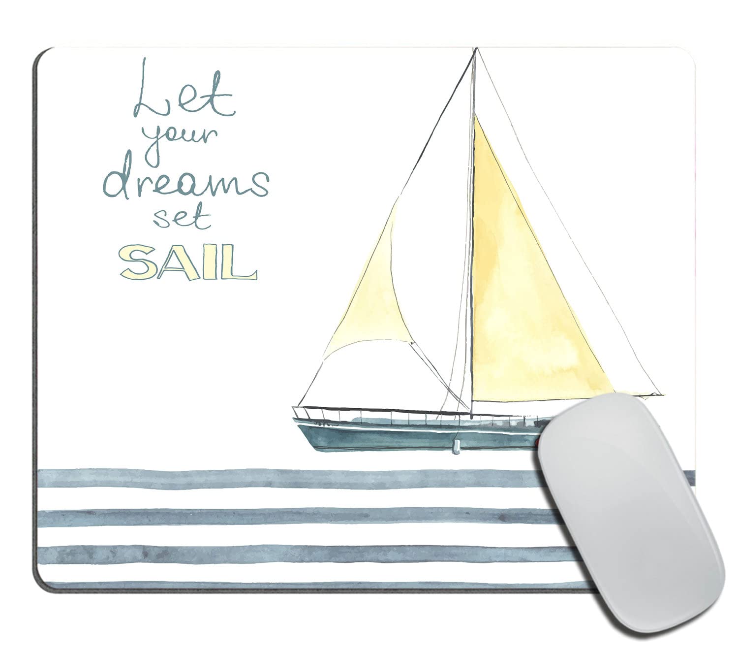 Nautical Mouse Pad, Let Your Dreams Sail Words with Boat in Waves Motivation Lifestyle Print Rectangular Mouse Pad, Non-Slip Rubber MousePads for Office Home Laptop, 9.5"x7.9"x0.12" Inch