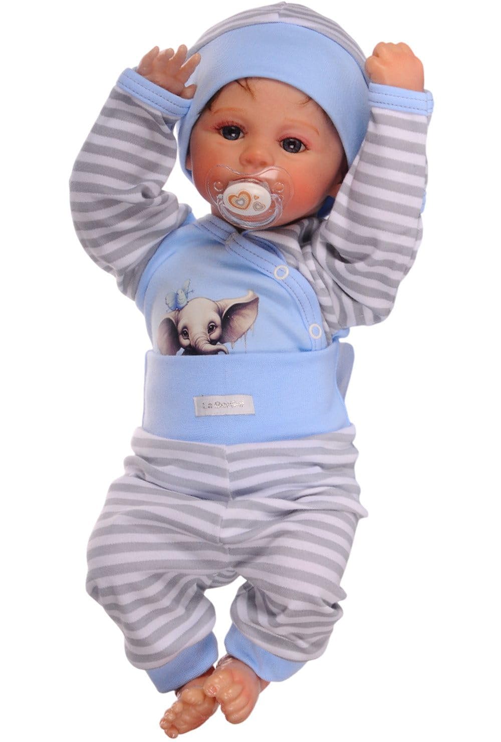 Baby Anzug 3-teilig Wickelbody Hose Mütze Set in Blau gestreift weiche Babykleidung für Jungen Neugeborene Geschenk zur Geburt Erstausstattung Baby Set Langarmbody Schlupfhose