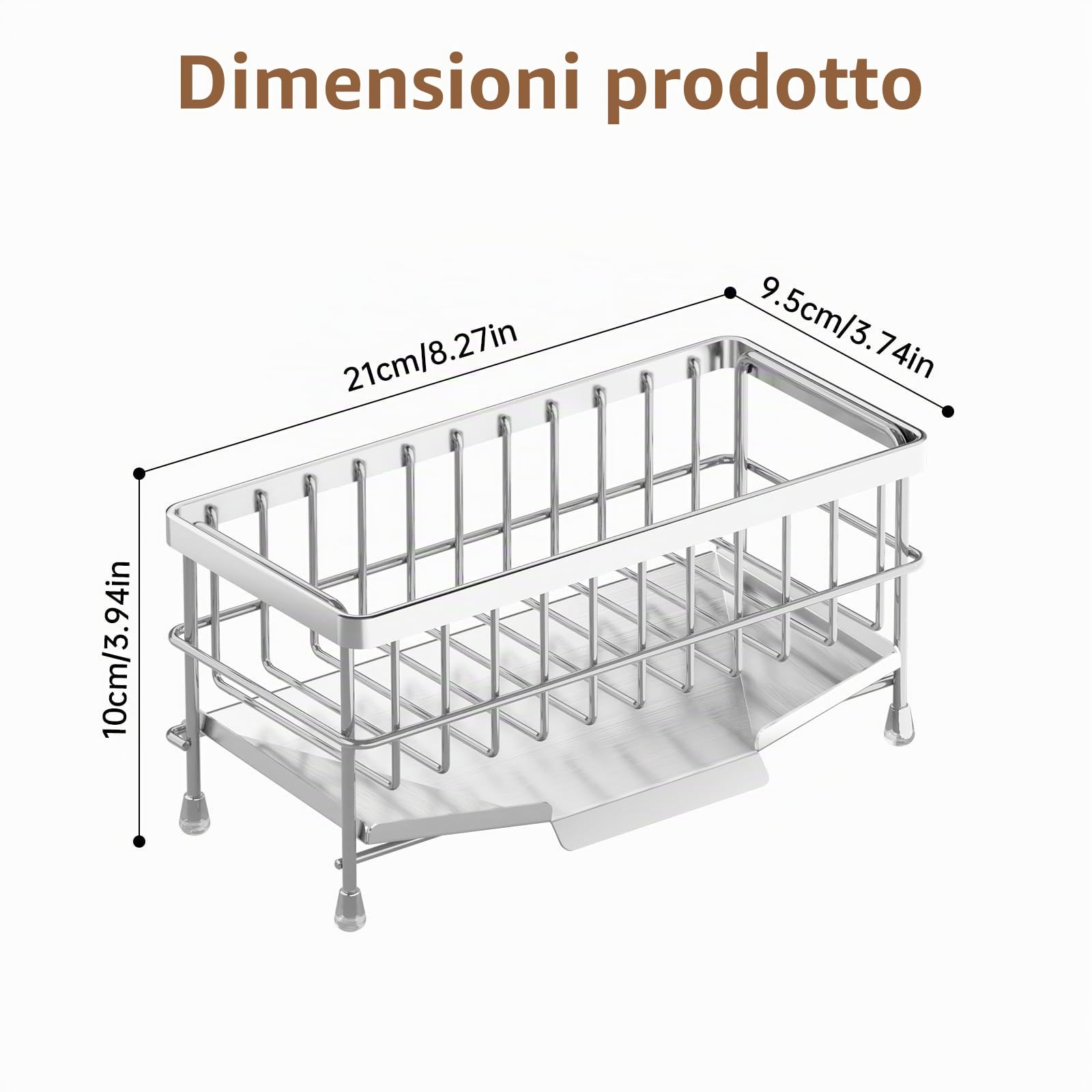 PAVSTINE Porta Spugne Lavello Cucina in 304 Acciaio Inox, Portaspugne per Lavello con Raccogli Gocce Scolapiatti Rimovibile, Portaoggetti Spugne per Cucina Appoggio, Kitchen Organizer Facile da Pulire