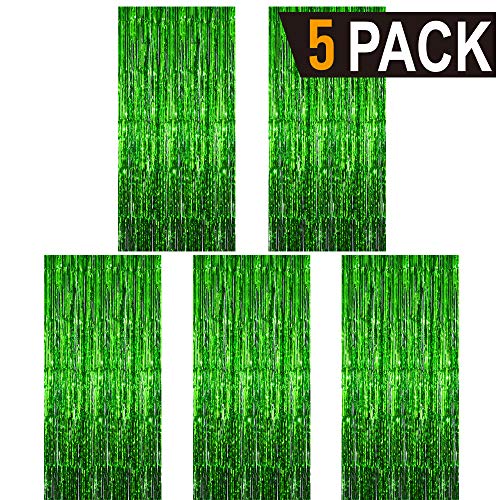 Image of GOER 3.2 ft x 9.8 ft Metallic Tinsel Foil Fringe Curtains for Party Photo Backdrop Wedding Decor (Green,5 pcs)