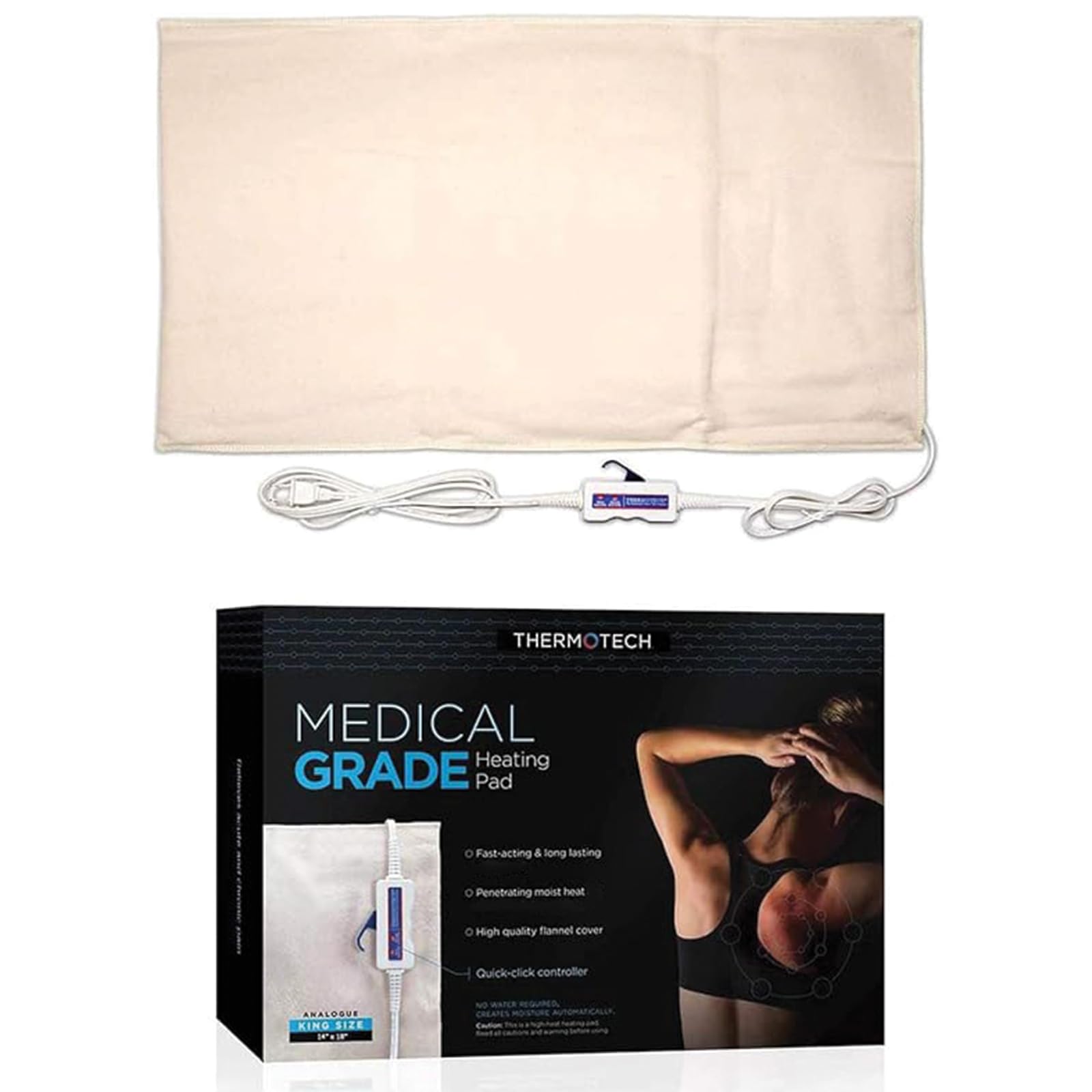 Medical Grade Heating pad with Auto Moist Heat by Thermotech, High Heat Heating pad for Relief from Back Pain, Muscle Soreness and Cramps - Mini Analogue - 19" by 7" - with Manual Clicker Controller