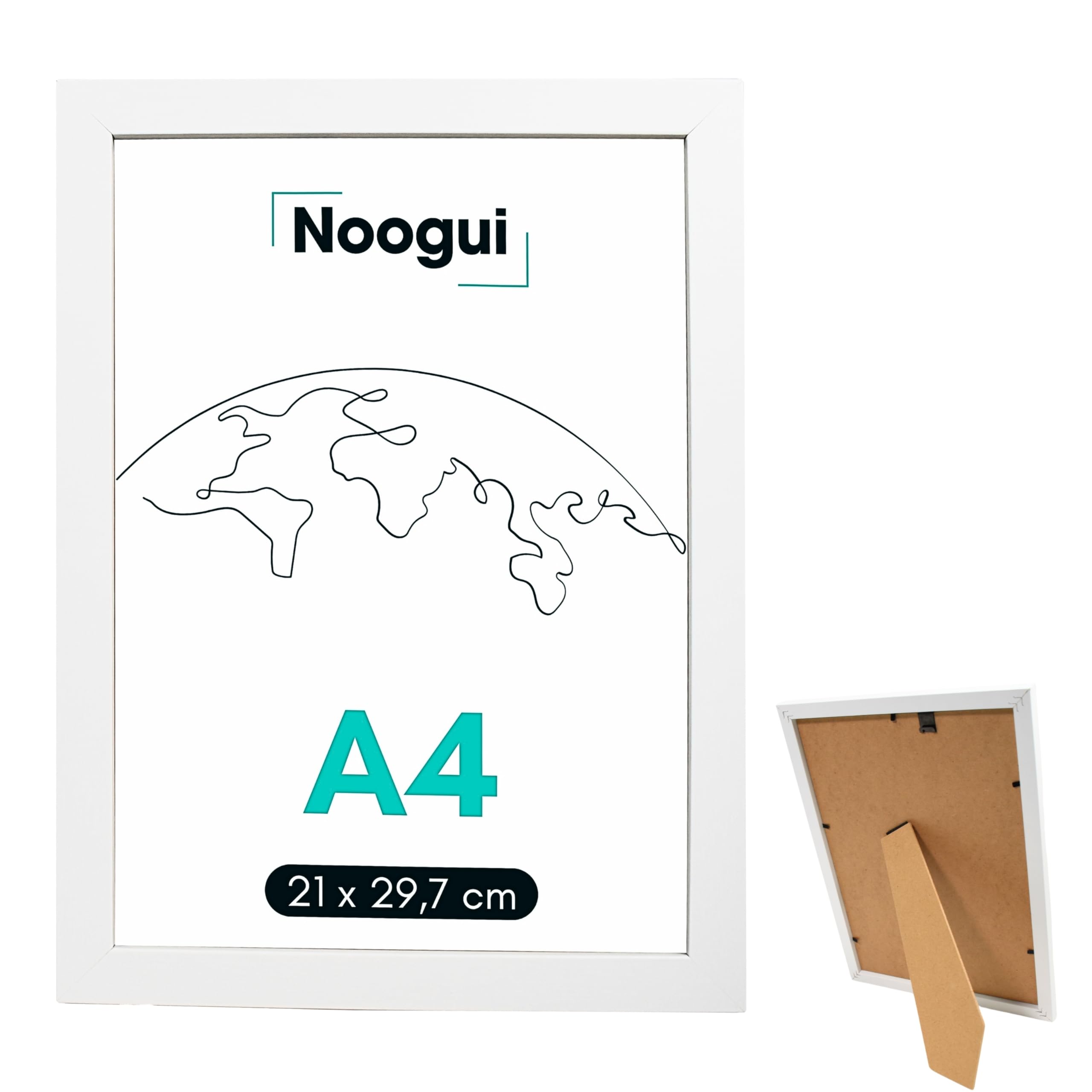 NOOGUI Marco A4 | Madera | Marco para fotos | Marco Din A4 | Tamaño 21x30 cm | Color Blanco | Ideal para Fotos y Certificados… (Blanco, A4 (21x30 cm))