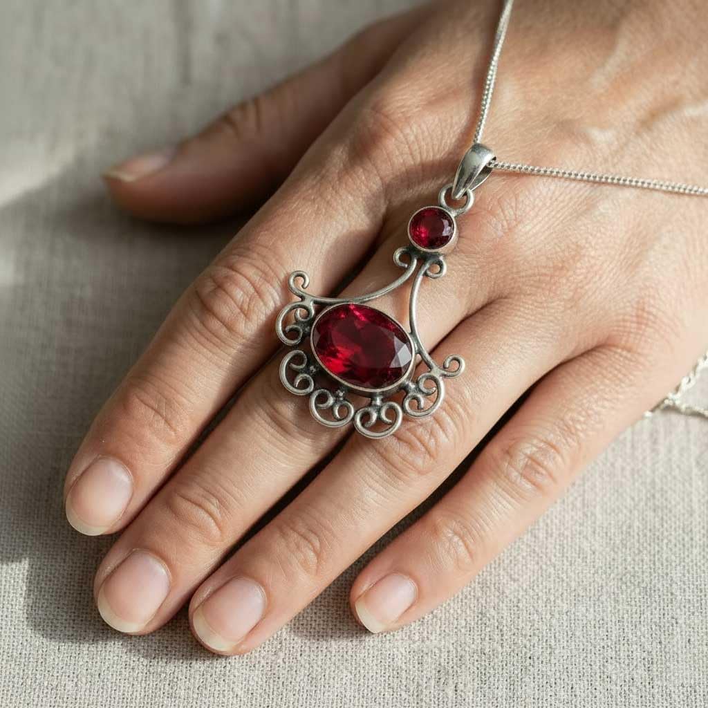 JEWELOPORIUM Natural Gemstone Pendant Necklace For Women Moonstone, Turquoise, Carnelian, Amethyst Oval Boho 925 Sterling Silver Overlay Handmade Jewelry