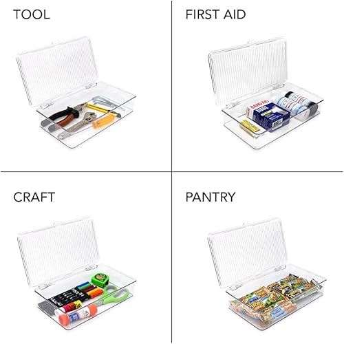 Miniatura 2 de Isaac Jacobs Contenedor organizador apilable pequeño (10.75 x 6.5 x 2.4 pulgadas) con tapa con bisagras, caja de almacenamiento transparente para el