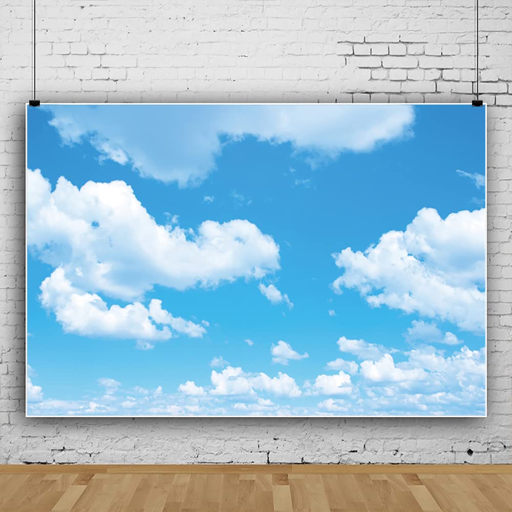 YongFoto 4,5x3m Vinile Sfondo Fotografico Cielo blu Nuvola bianca Natura Buon compleanno di Spring Shower Fondale Foto Festa Bambini Boby Nozze Adulto Partito Studio Fotografico Puntelli