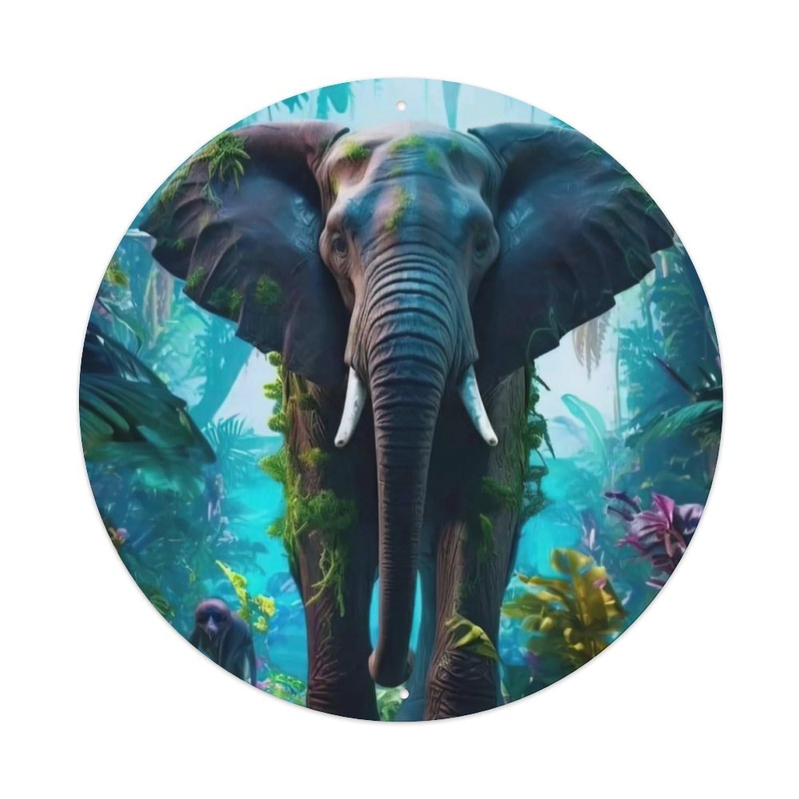 Elephant in The Jungle Animal Artwork Vintage Metal Tin Sign Plaque Wall Decor for Cafe, Club Bar, Office, Garden Metal Poster 8x8Inch