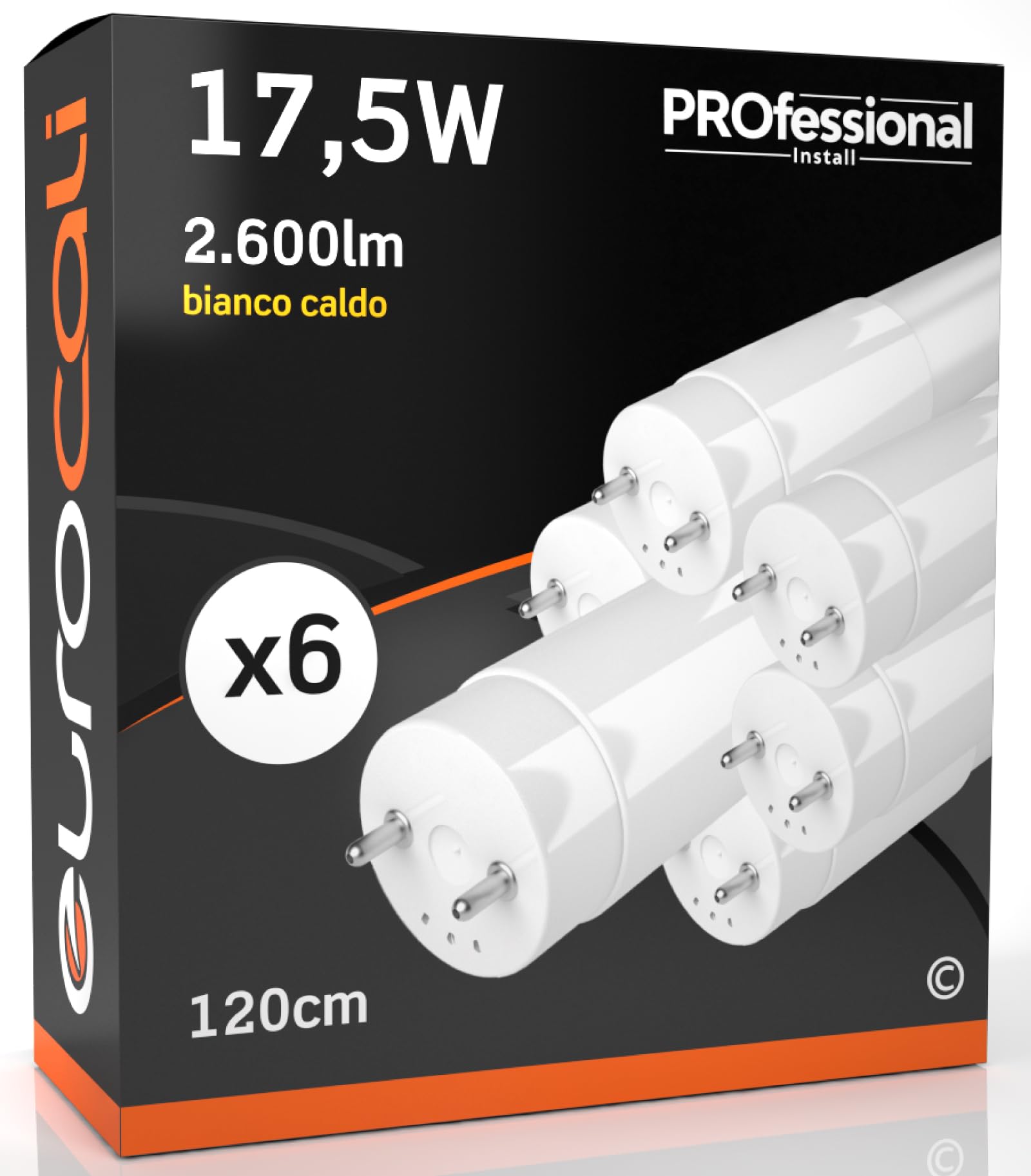 Eurocali 6x Tubo LED T8 17,5W 120cm Alta Luminosità 2600 lumen Fascio Luminoso 320° - Bianco Caldo 3000K - Sostituzione Neon