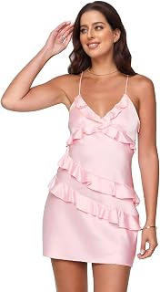 ALFEICE Spaghetti Strap Satin Homecoming Dresses for Teens 2025 Mini Dress Asymmetrical Ruffles Party Gown