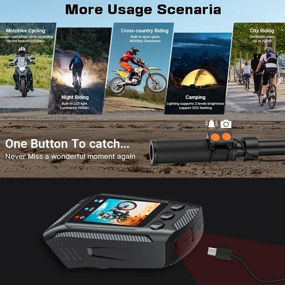 Sport Multifunzionale DV Dash Cam 4K da Bicicletta Fotocamera Fotocamera da Motociclista + Altoparlante Illuminato 1 Set