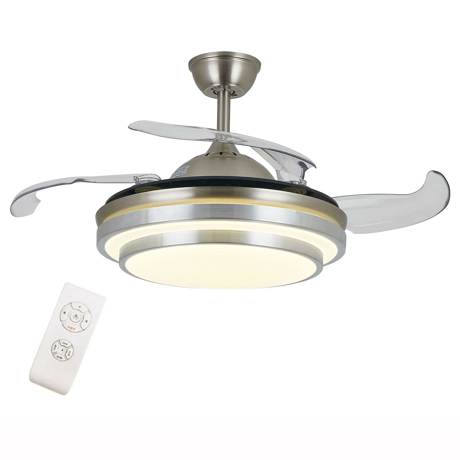 Ventilatore da soffitto moderno con illuminazione, luce a LED, telecomando retrattile con 3 ali retrattile, telecomando regolabile