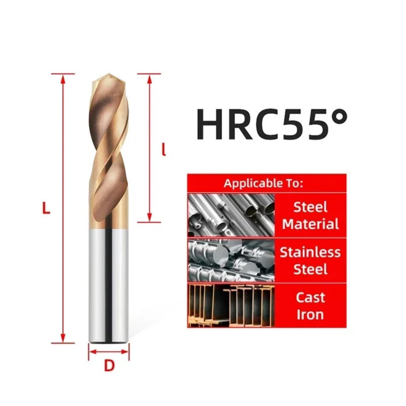 Wiertła z węglika wolframu, wiertła do metalu HRC55° do obróbki stali nierdzewnej i twardych metali, kompatybilne z tokarką CNC, zakres średnic 0,5–20,0 mm(15.3mm)