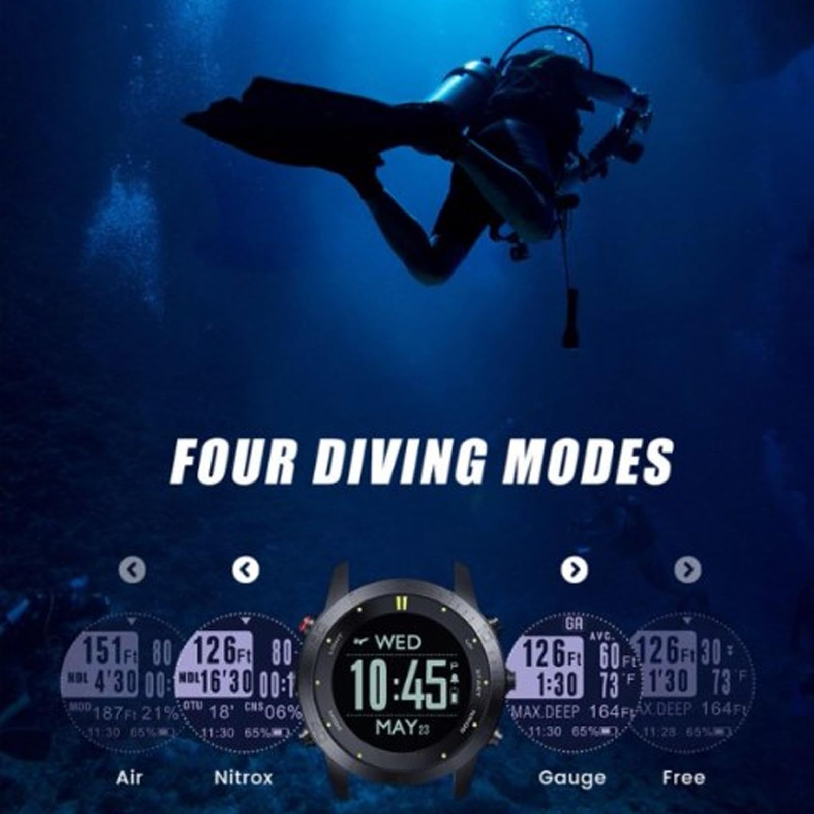 Reloj de Buceo con Computadora, Pantalla de 1,18 Pulgadas, 100 Metros, Reloj de Pulsera de Buceo Impermeable para Hombres y Mujeres, Seguimiento de Actividades Subacuáticas, Batería Eficiente