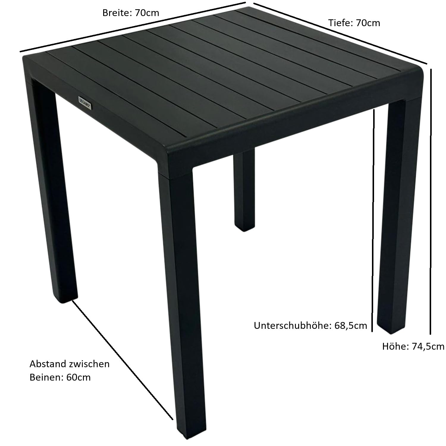 DEGAMO Bistrotisch Paris 70x70cm quadratisch, Alumium anthrazitfarben, wetterfest + rostfrei, Outdoor, Moderne Optik