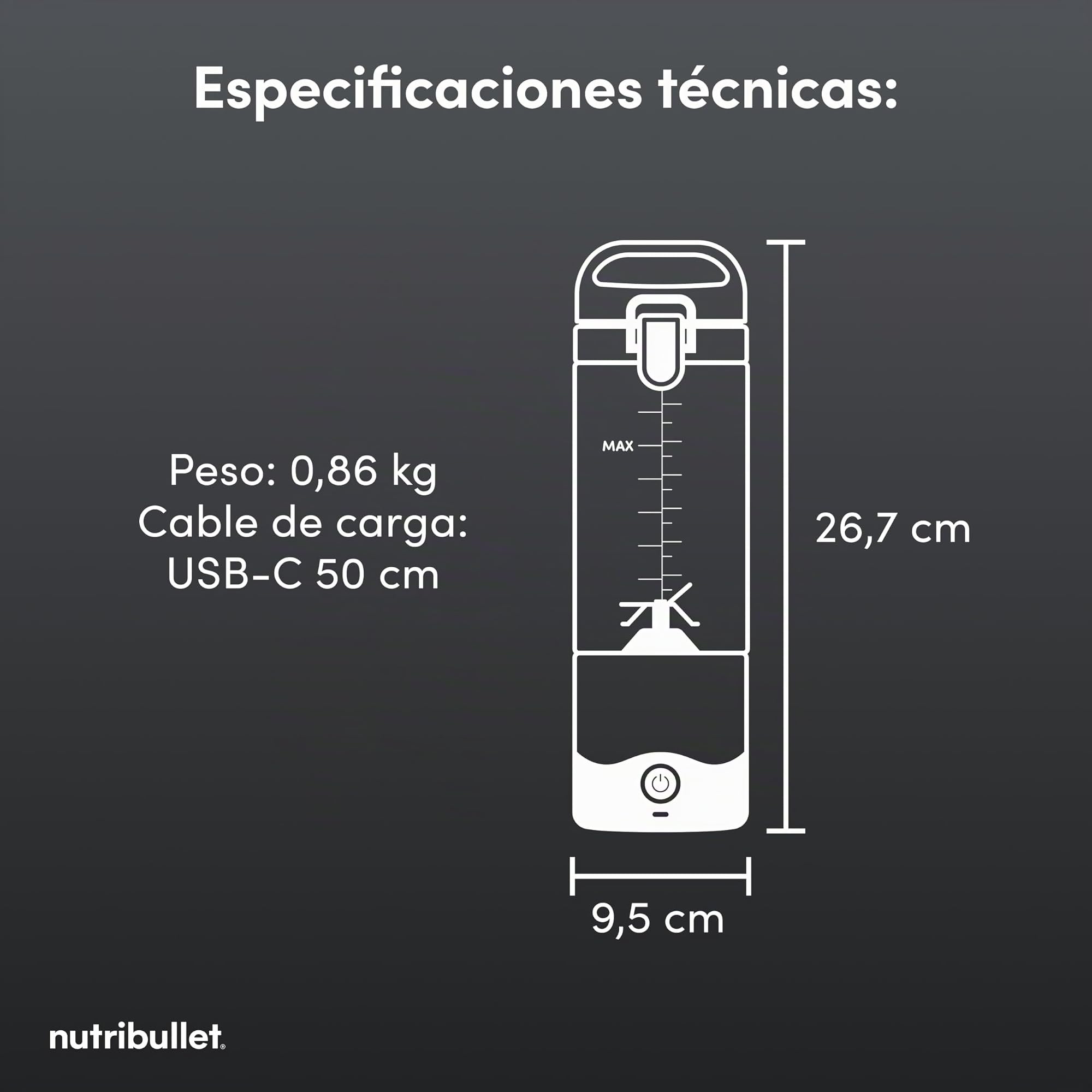 nutribulllet Portable x McLaren F1 Team - Batidora Portátil, Smoothie Maker Inalámbrico con Batería, Vaso de Tritan de 475 ml, USB-C, Tapa To-Go, Compacta y Ligera, Gris (NBP003GO-MC)