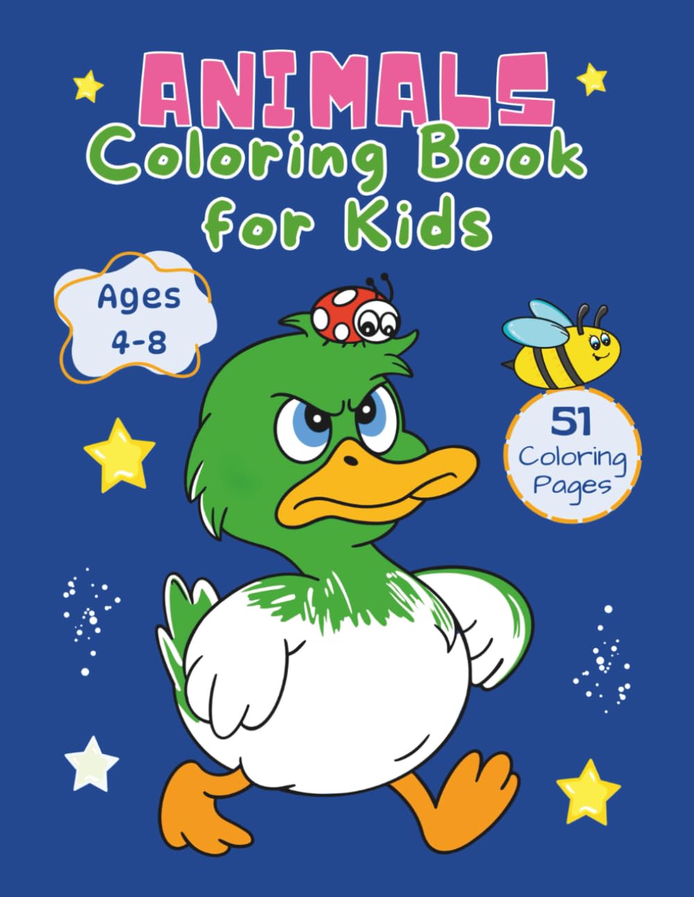 Animals Coloring Book for kids Ages 4-8: 51 Easy Animal Coloring Pages with Simple Backgrounds - Hand-Drawn Illustrations