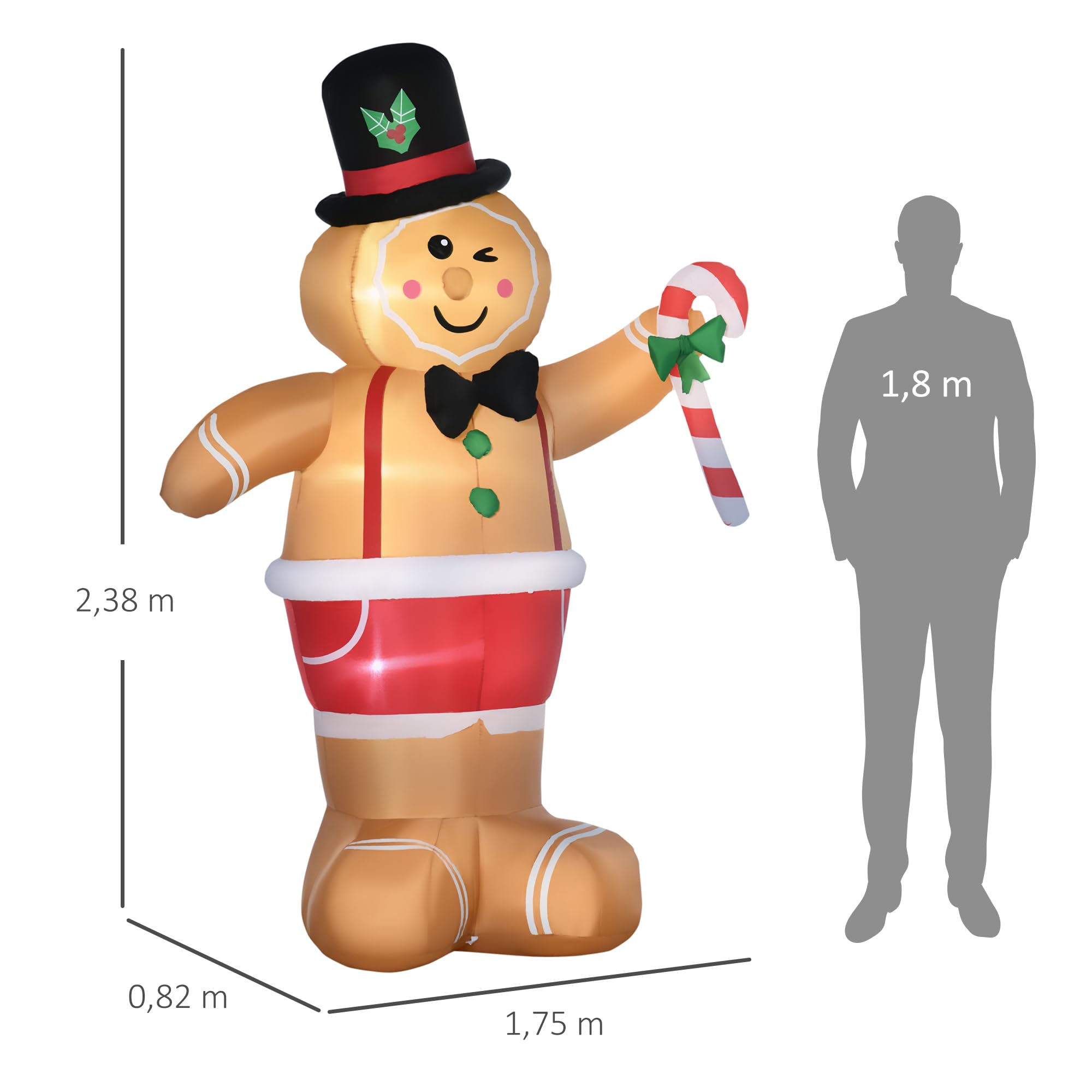 Outsunny Aufblasbarer Lebkuchenmann 2,38 m Weihnachtsdekoration Braun
