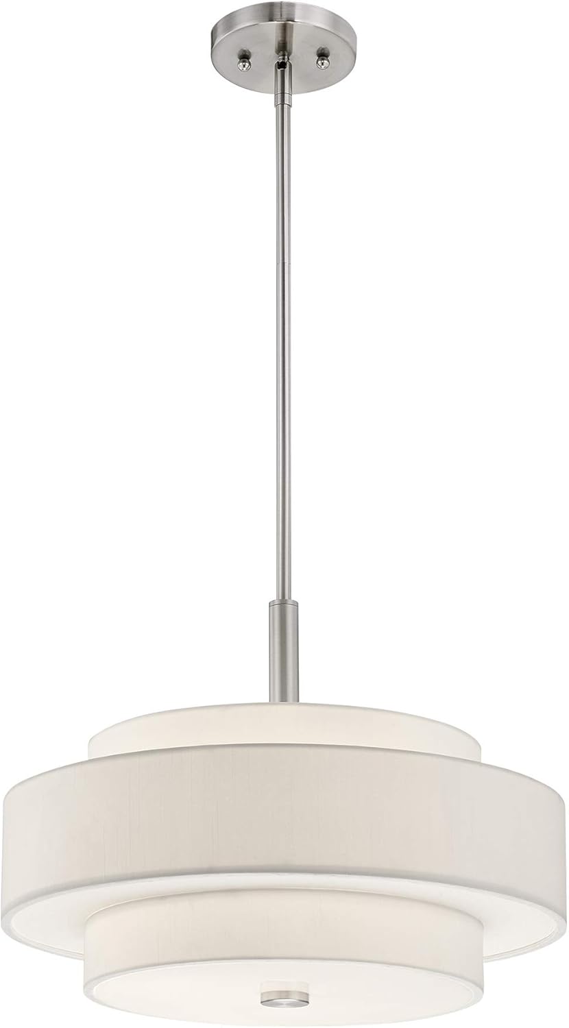 Livex Lighting Fabric Shade 50874-91 Meridian 4-Light Pendant, Brushed Nickel , Silver,18"L x 18"W x 52"H