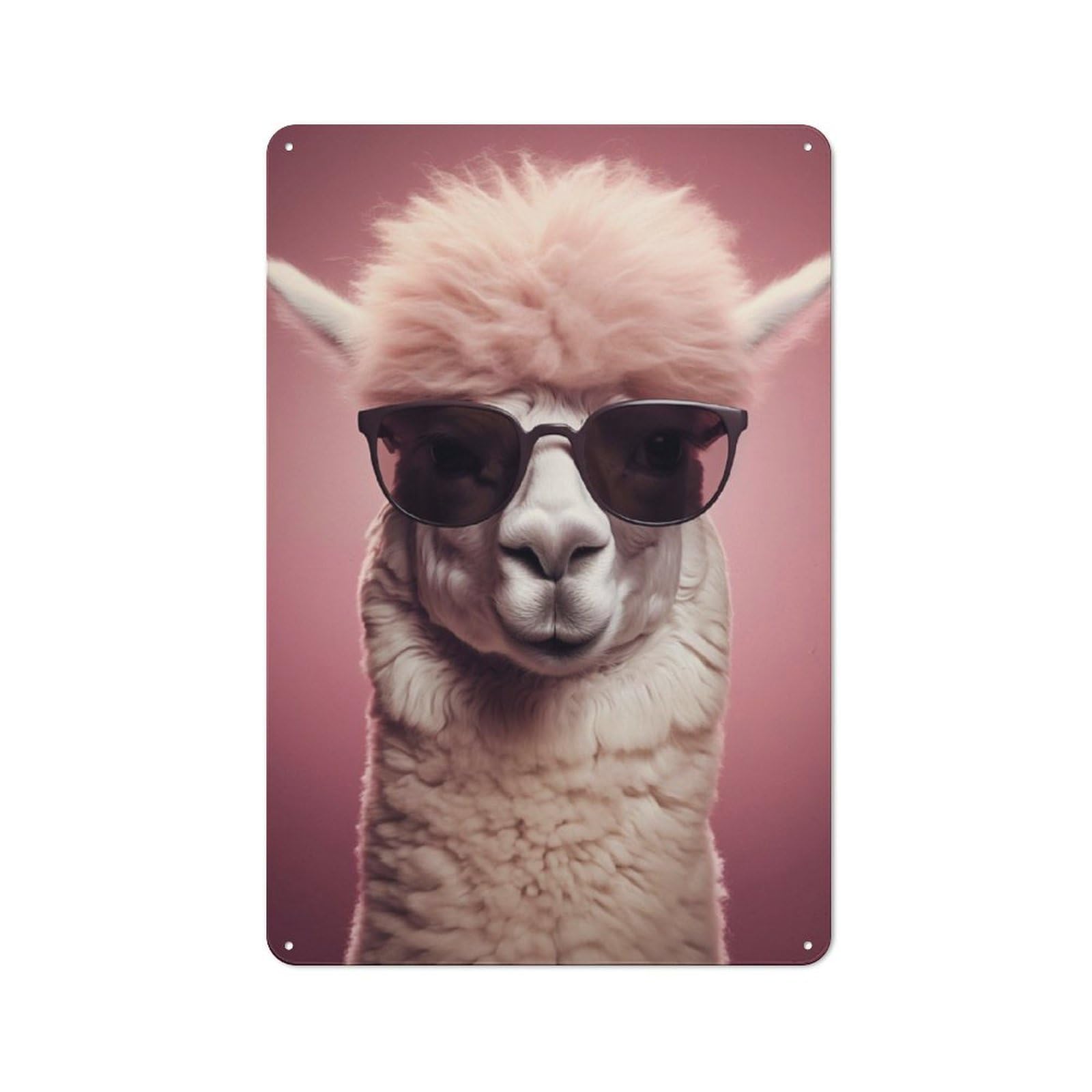 Junmoney Animal Alpaca With Glasses Retro Tin Sign 30X20cm For Garage Or Workshop, For Furnishing A New Garage And Workshop With Retro Decor