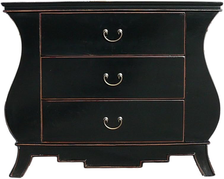 orientliving Chinese Black Lacquer Curve Legs 3 Drawers