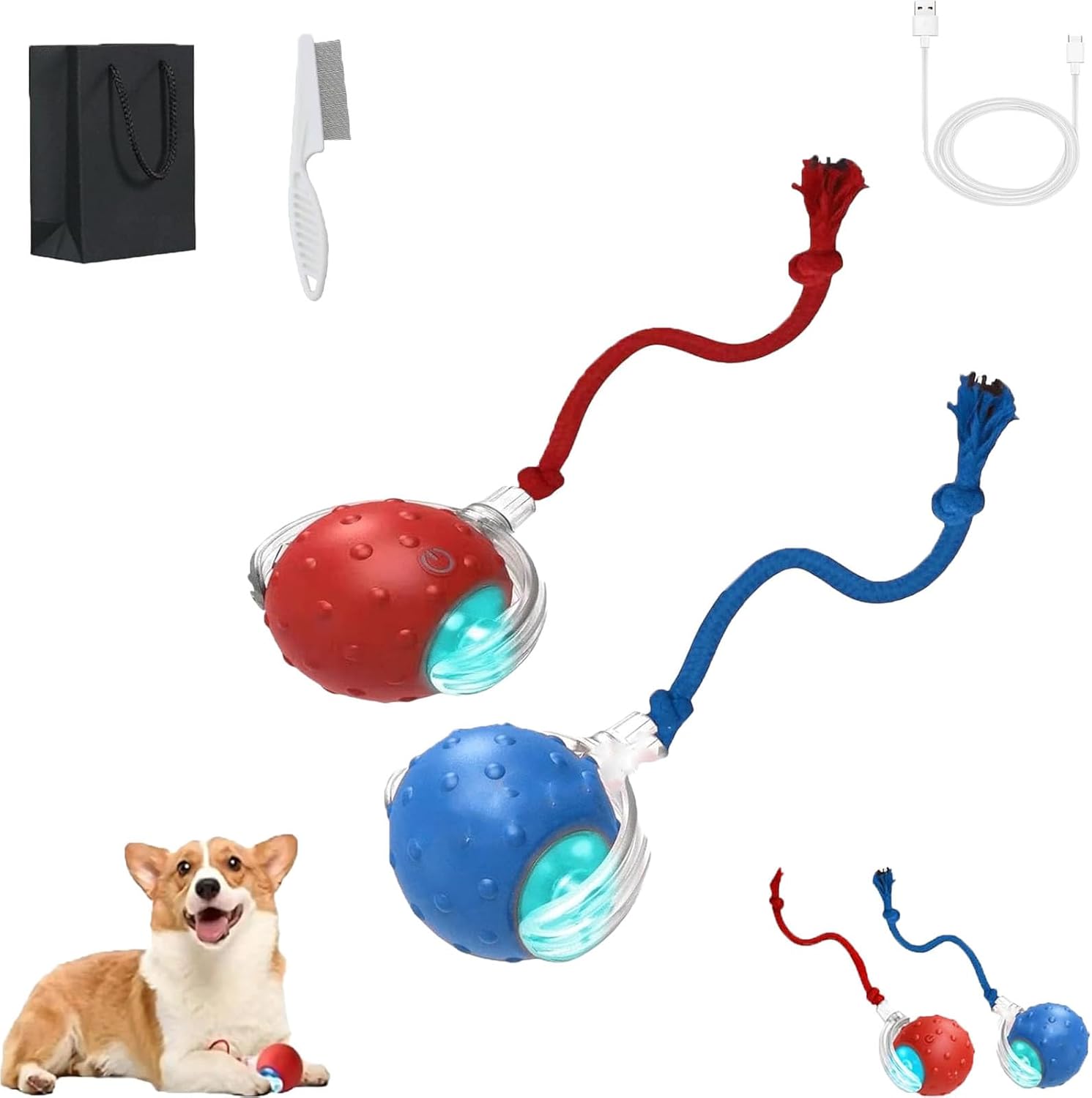 Tiny Fetch Ball Dog Toy, 2025 New Tiny Fetch Interactive Pet Toys, Smart 360° Rolling Rechargeable Dog Cats Ball, Pet Gifts for Dogs and Cats (2*pcs)