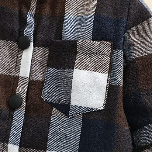Kids Little Boys Girls Baby Long Sleeve Button Down Hooded Plaid Shirt Red Plaid Flannel Outfits (Coffee, Tag 90, Us 12-18 Months) #TOP4