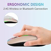 Vista 8 de FUWANG Ratón Inalámbrico, Ratón Bluetooth Inalámbrico LED Recargable, Ratón Bluetooth Portátil USB Óptico 2.4G de Dos Modos con Receptor USB