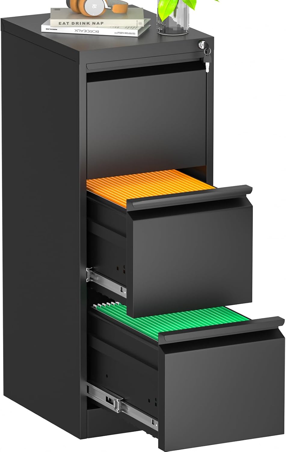 INTERGREAT 3 Drawer File Black Metal Filing