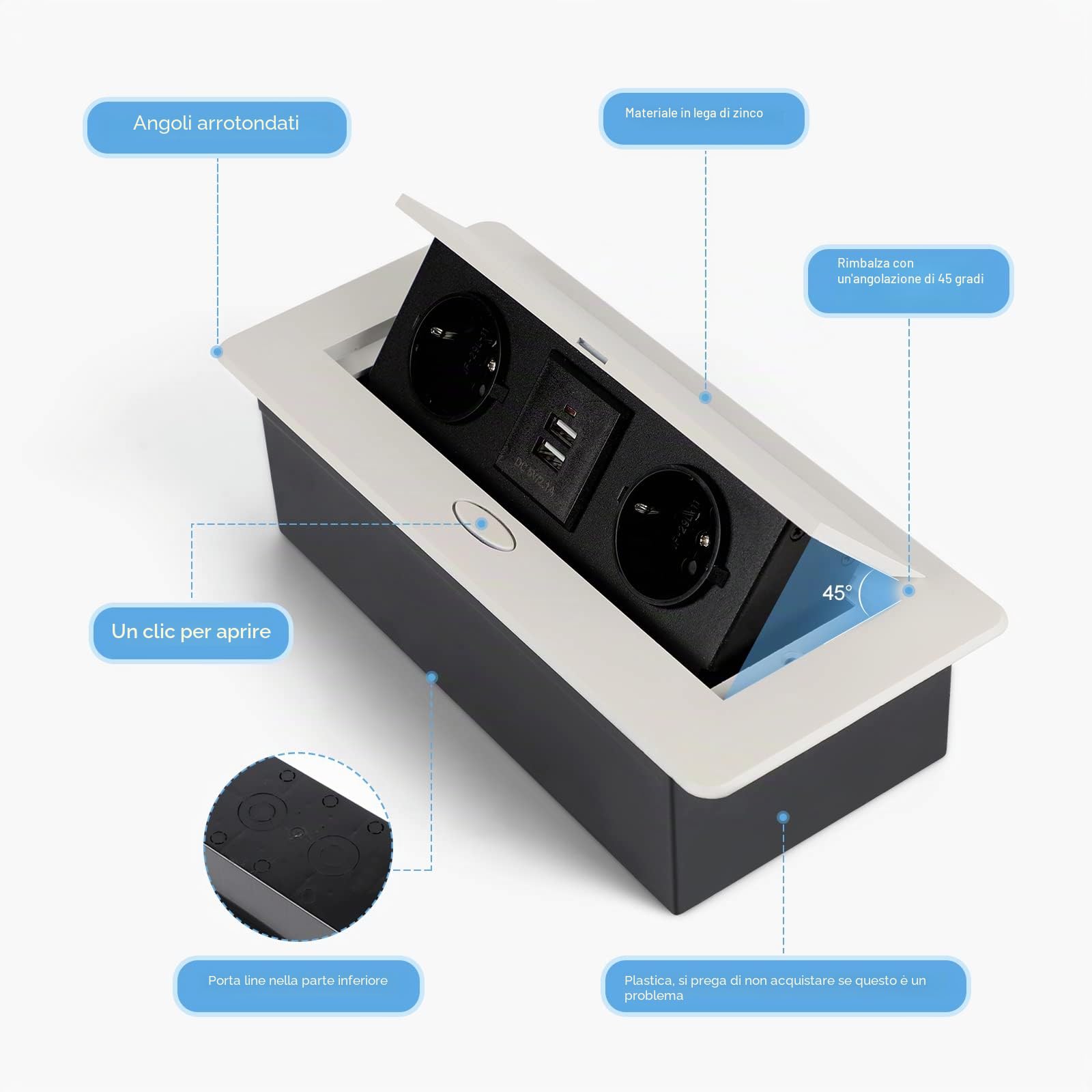 CPROSP Multipresa a Scomparsa da Incasso con USB Presa Multipla da Incasso | Torretta Multipresa da Scrivania Bianco; per Cucina